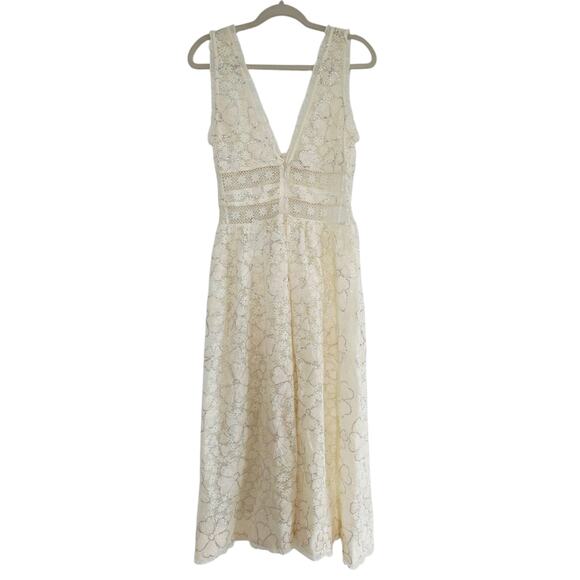 For Love & Lemons Cream Snowflake Daisy Lace & Sequin Mesh Midi Dress Medium - Picture 5 of 14